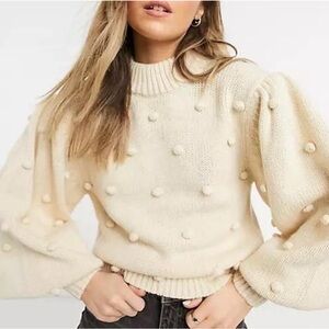 ASOS Cream Textured Pom-Pom Sweater